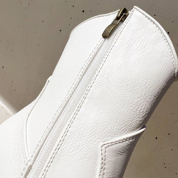 NEW Pointy Toe Stack Block Heel Western Curved Mid Ankle Booties Boots Off White - Picture 11 of 13